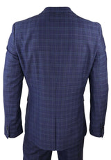 Mens Navy Blue Check 3 Piece Slim Fit Suit