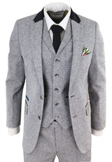 Men's 3 Piece Suit - Grey with Black Detailing