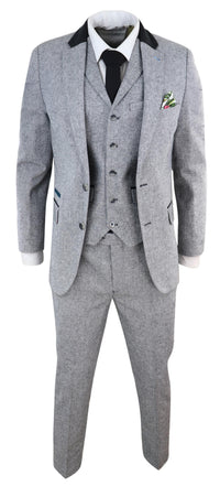 Men's 3 Piece Suit - Grey with Black Detailing