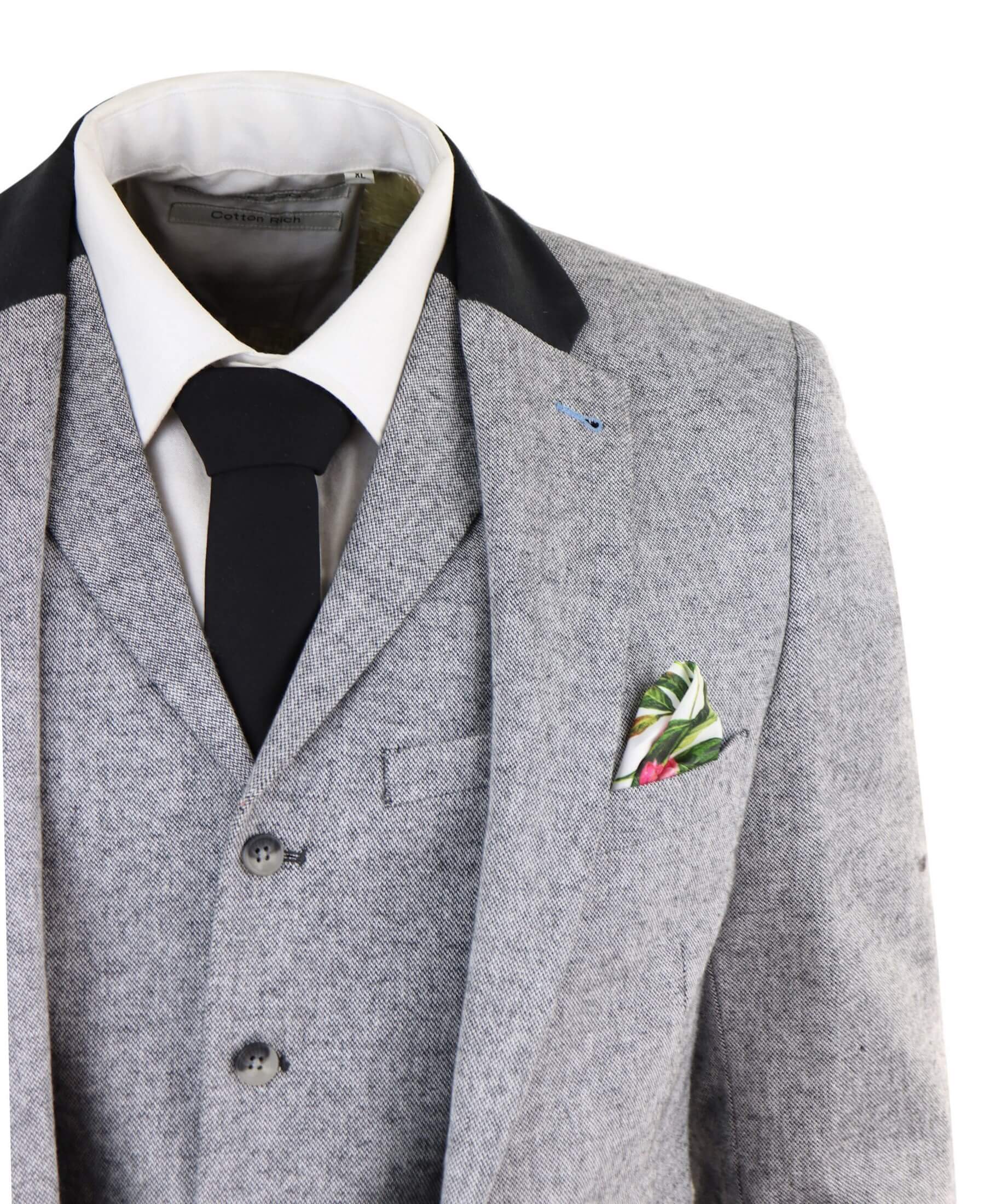 Men's 3 Piece Suit - Grey with Black Detailing