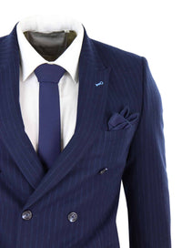 Navy-Blue Pinstripe Double Breasted Mafia Suit