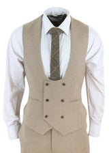 Men's Beige 3 Piece Wool Suit