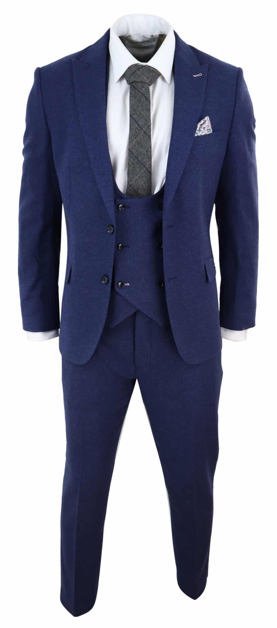 Men's Navy-Blue 3 Piece Wool Suit