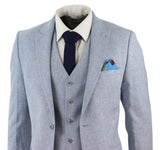 Men's Light Blue 3 Piece Linen Suit
