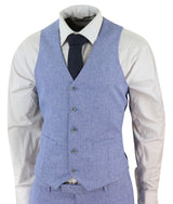 Men's Blue 3 Piece Linen Suit