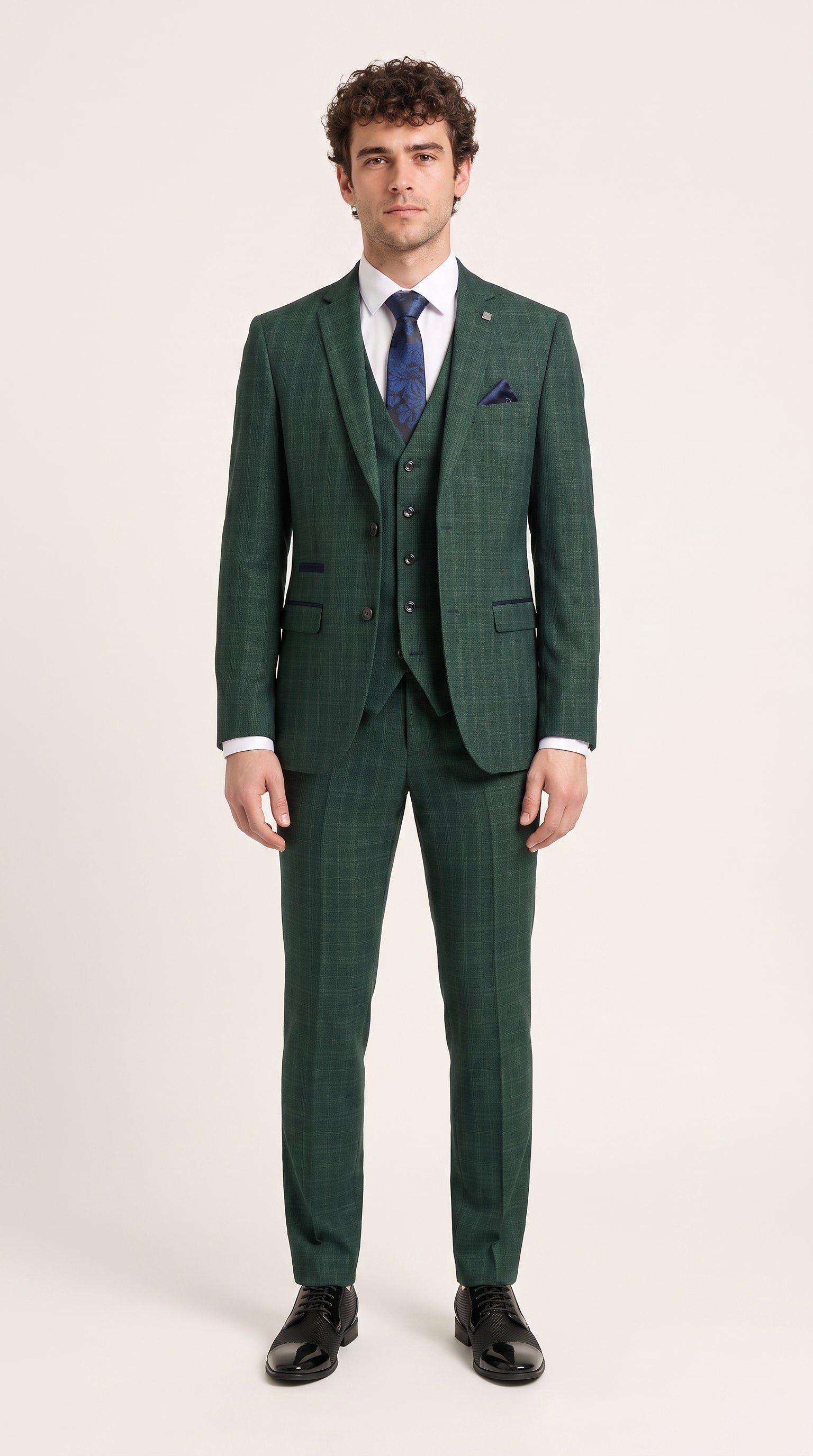 Look #342 styled with Leo - Herregrønt 3-delt ternet skræddersyet jakkesæt