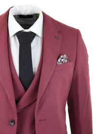 Mens Wool 3 Piece Burgundy Red Suit Double Breasted Wedding Party Vintage 1920s