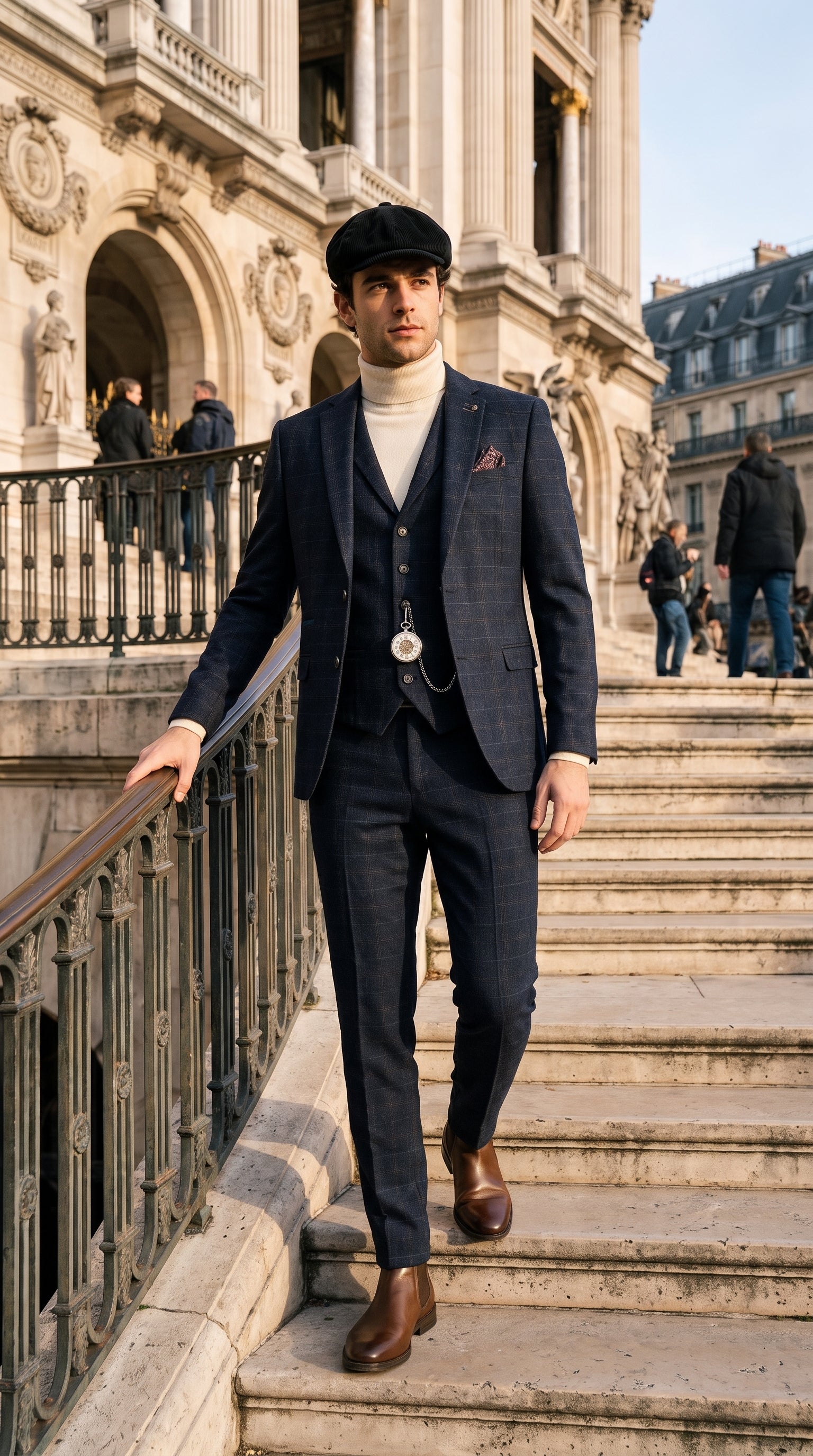 Look #133 styled with Herre Cremefarvet rullekravetrøje med lange ærmer i blød viskoseblanding
