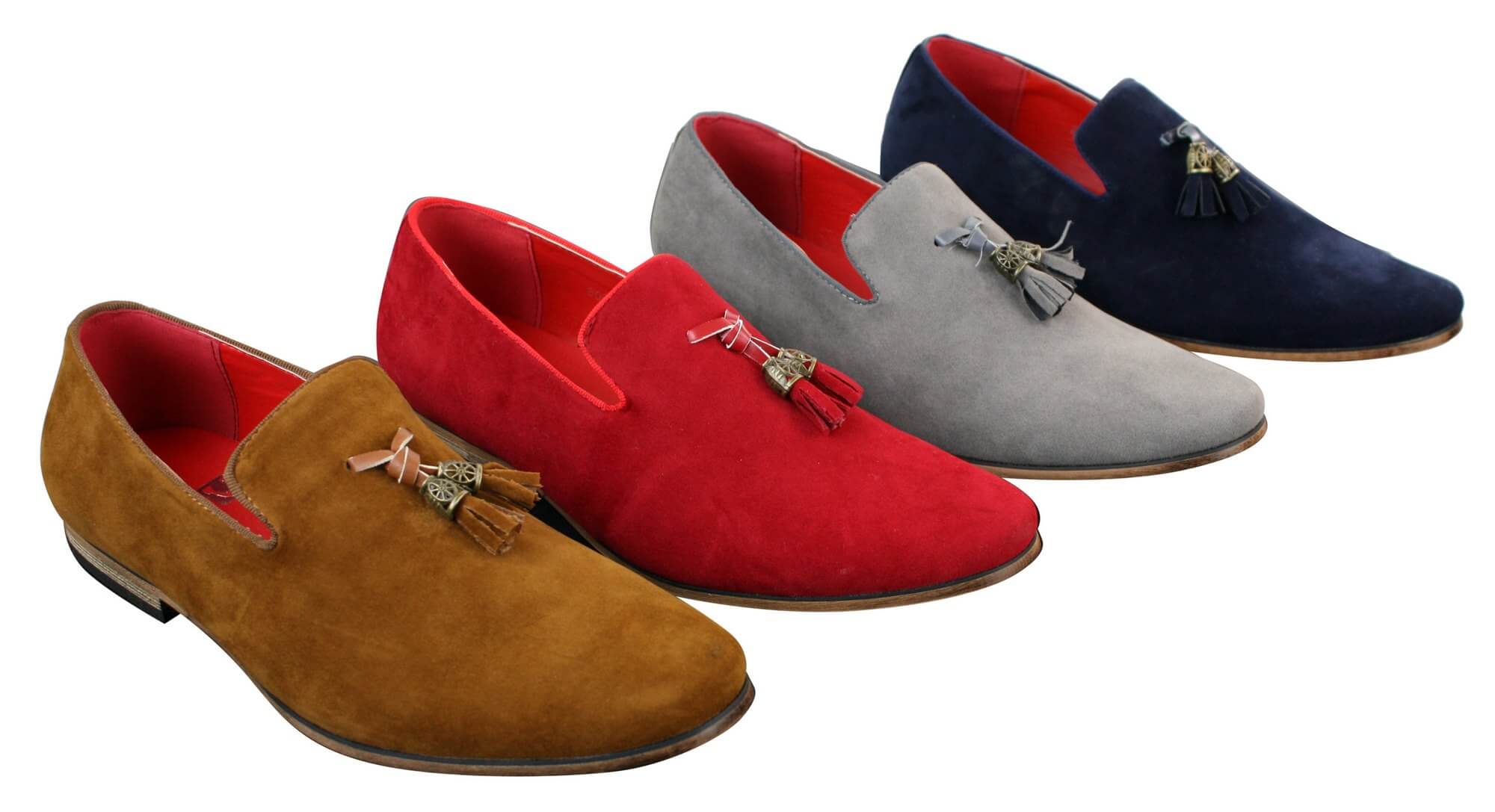 Mens Suede Leather PU Slip On Driving Shoes Loafers Tassel Red Grey Blue Brown Black