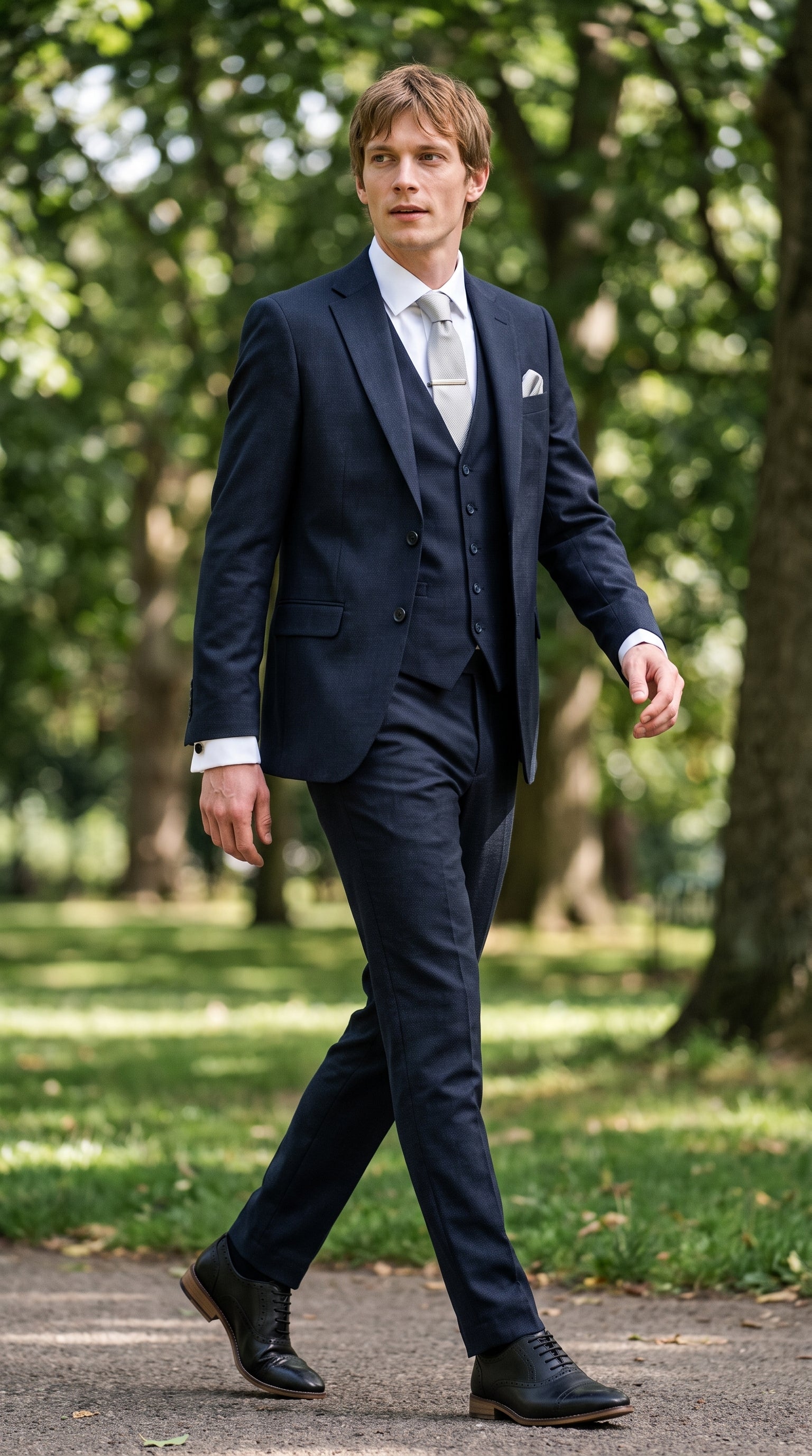 Look #823 styled with Bond - Mørk marineblå 3-delt skræddersyet jakkesæt til mænd