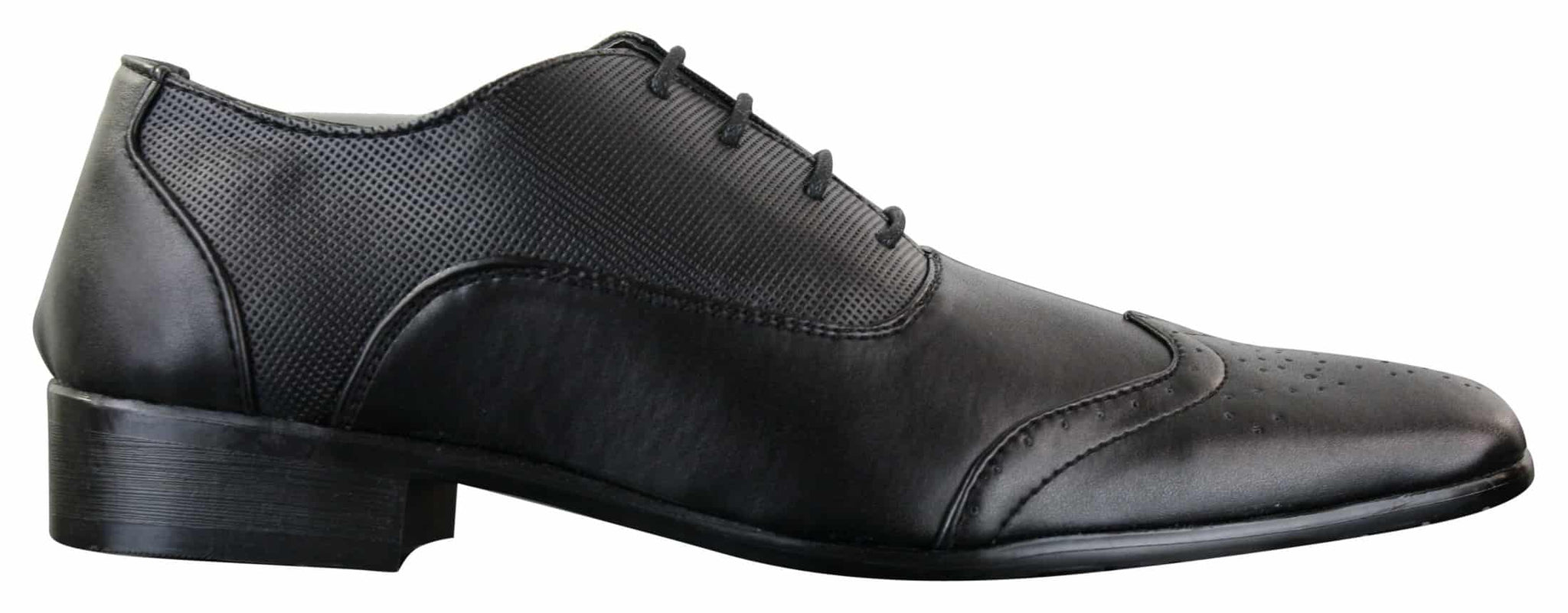 Gio Gino 907001 Mens Black Smart Formal PU Leather Laced Brogues Shoes Gatsby Italian Classic