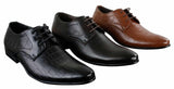 Mens Black Tan Brown Crocodile Snake PU Leather Shoes Laced Smart Formal Pointed