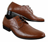 Mens Black Tan Brown Crocodile Snake PU Leather Shoes Laced Smart Formal Pointed