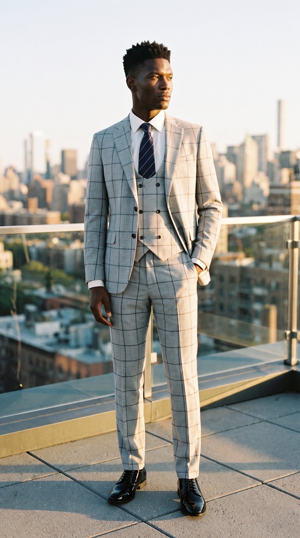 Look #332 styled with Lysegråt Ternet 3-delt Suit