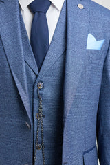 AK-09 Herre 3-delt skræddersyet blåt Prince of Wales-ternet jakkesæt