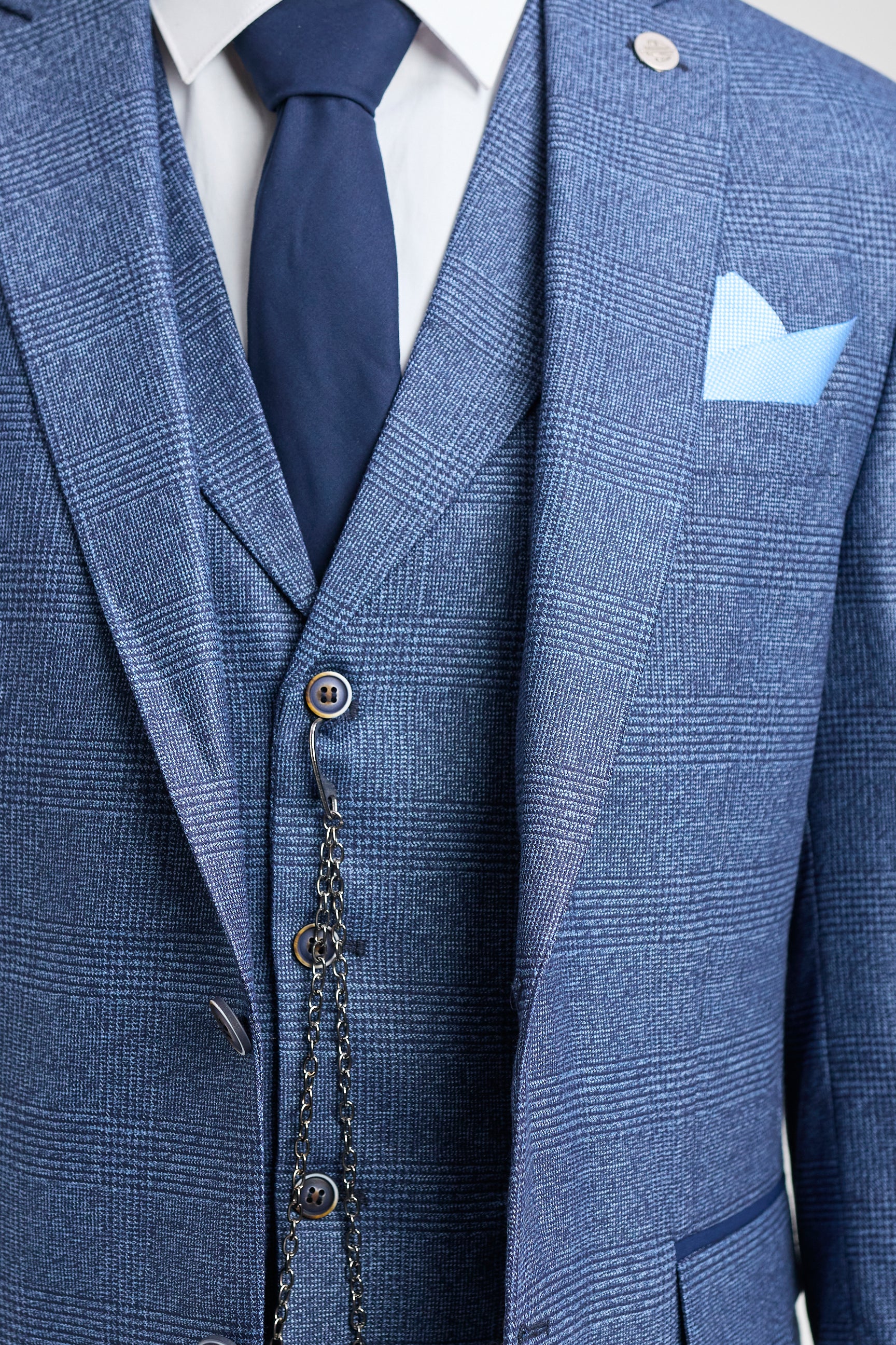 AK-09 Herre 3-delt skræddersyet blåt Prince of Wales-ternet jakkesæt