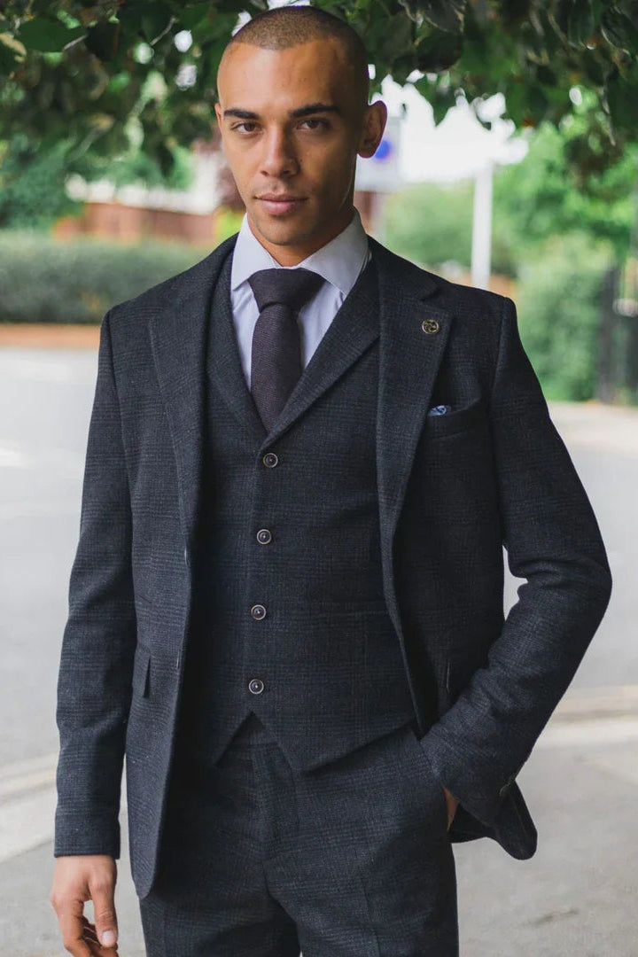 Herrejakkesæt i sort Glen Check med 3 dele