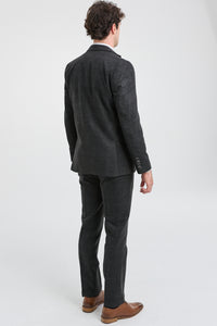 Herrejakkesæt i sort Glen Check med 3 dele