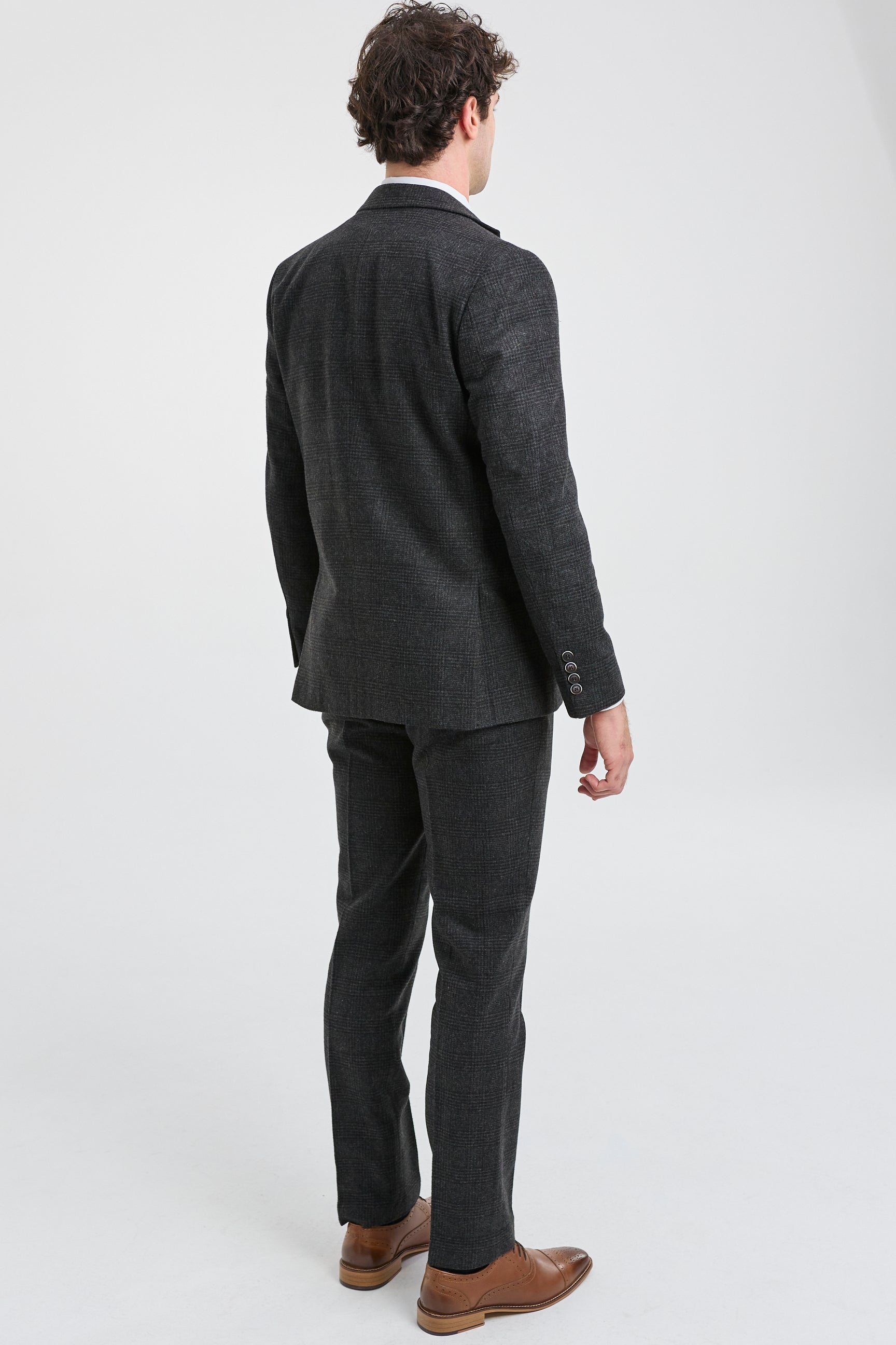 Herrejakkesæt i sort Glen Check med 3 dele