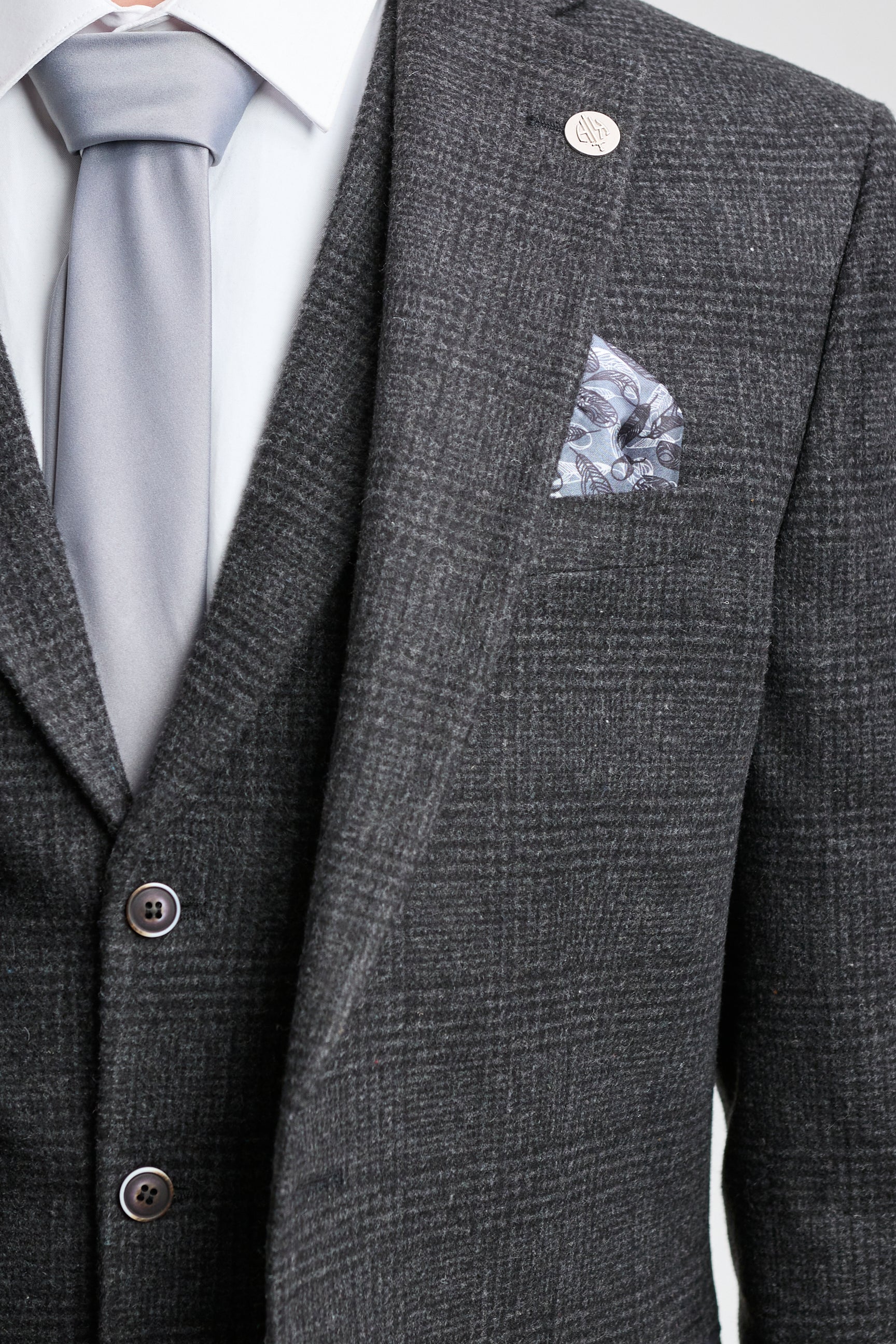 Herrejakkesæt i sort Glen Check med 3 dele