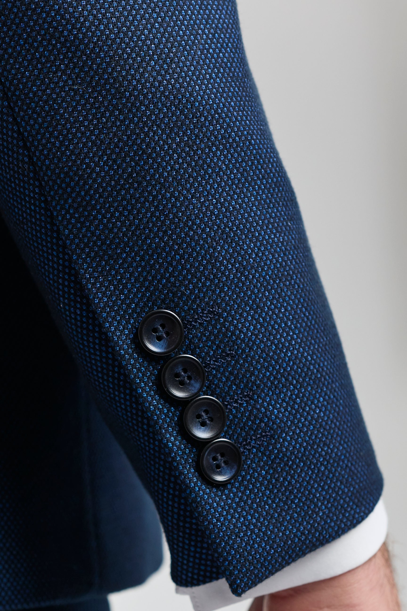 Herre Marineblåt 3-delt jakkesæt Fugleøje-jakkesæt Bryllupsgala Formel Elegant Klassisk