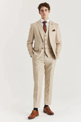 Belmont - Men's Beige 3 Piece Stitch Lapel Classic Suit