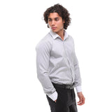Men's Button Down Stripe Dress Shirt Formal Classic Collar - Grey