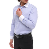 Men's Button Down Stripe Dress Shirt Formal Classic Collar - Blue