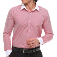 Men's Button Down Stripe Dress Shirt Formal Classic Collar - Red