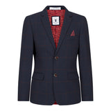 Boys Navy Check 3 Piece Suit Red Edinson Marc Darcy Classic Vintage Wedding