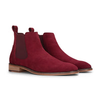 Men's Burgundy Suede Leather Slip On Chelsea Ankle Boots