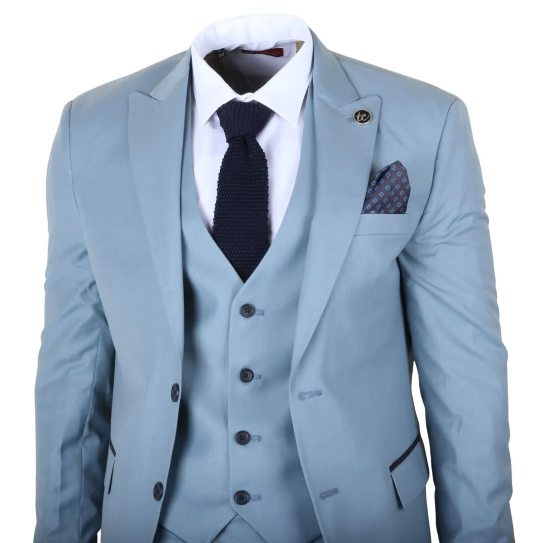 IM32 - Ensfarvet turkisblåt 3-delt herrejakkesæt