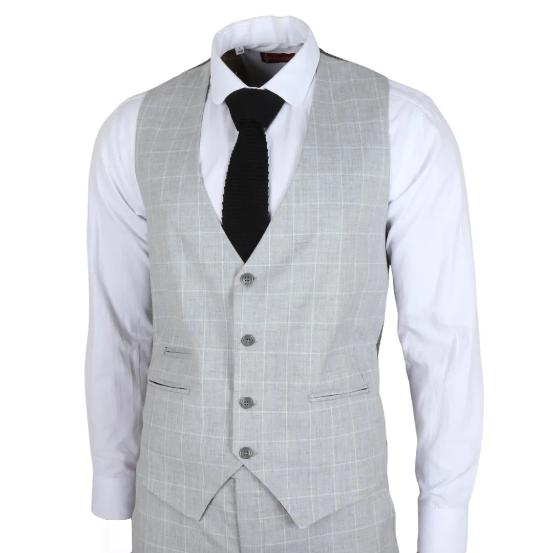IM3 Men's Grey Checked Tailored Fit 3-Piece Suit