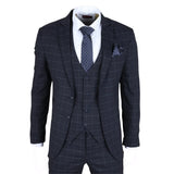 IM3 Men's Navy Checked Tailored Fit 3-Piece Suit