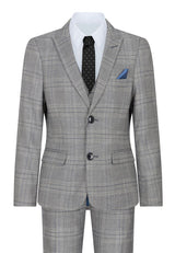 Boys Marc Darcy 3 Piece Suit Grey Prince Of Wales Blue Check Vintage Retro