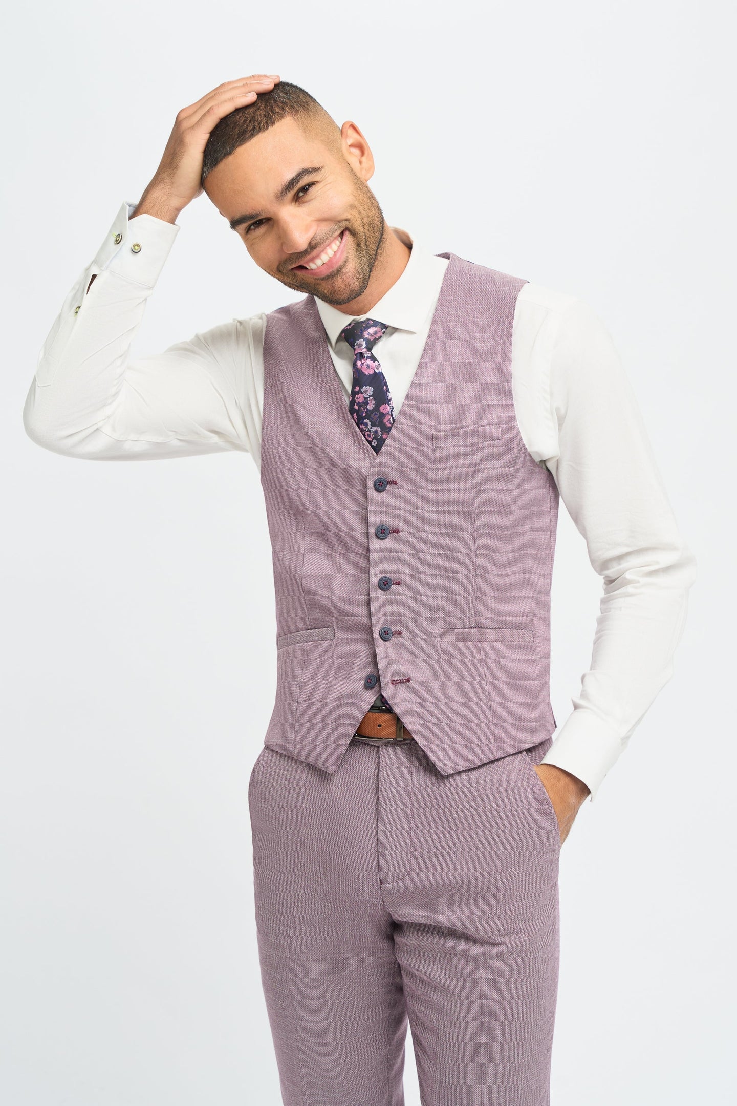 Miami - Herre lyserød slim fit sommervest