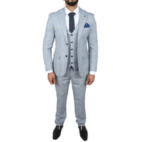 Mark Men's Light Blue 3-Piece Tweed Check Tailored Fit Suit
