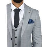 Mark Men's Light Blue 3-Piece Tweed Check Tailored Fit Suit