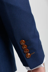 Herre Marineblå 3-delt jakkesæt med brun kant, klassisk fugleøjemønster, vintage, bryllupsbrudgomme