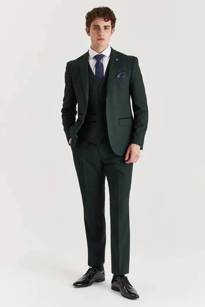 Regent - Men's Green 3 Piece Prince Of Wales Checked Suit