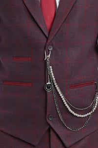 Herre 3-delt jakkesæt i uld, tweed, blommefarvet, vinrødt tern, 1920'er Gatsby