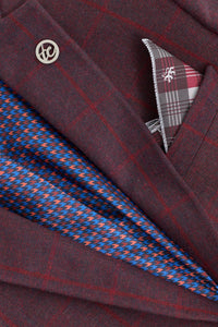 Herre 3-delt jakkesæt i uld, tweed, blommefarvet, vinrødt tern, 1920'er Gatsby