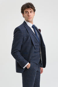 Herre 3-delt jakkesæt i uld, tweed, marineblå, brun, tern, 1920'er Gatsby