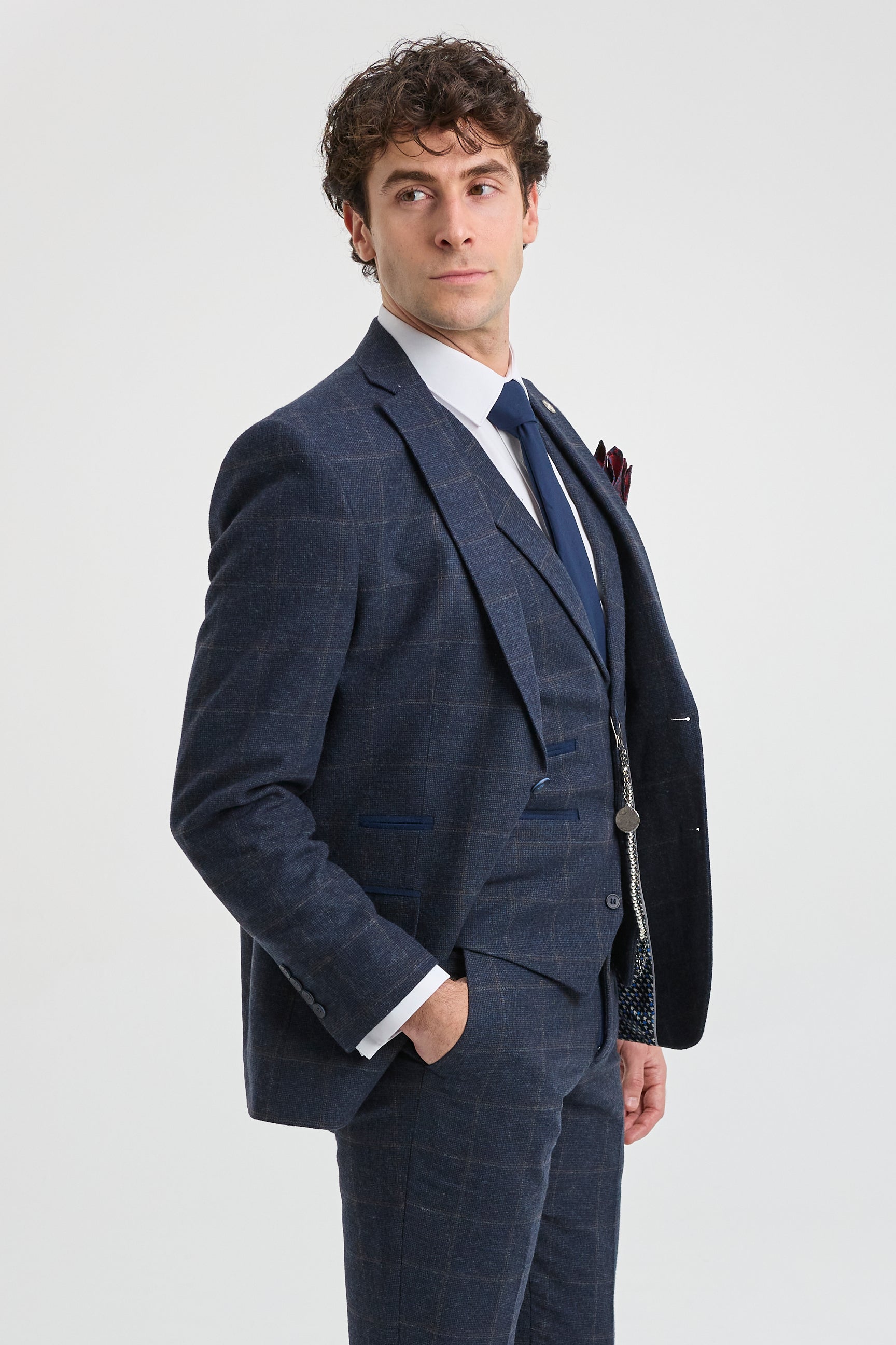 Herre 3-delt jakkesæt i uld, tweed, marineblå, brun, tern, 1920'er Gatsby