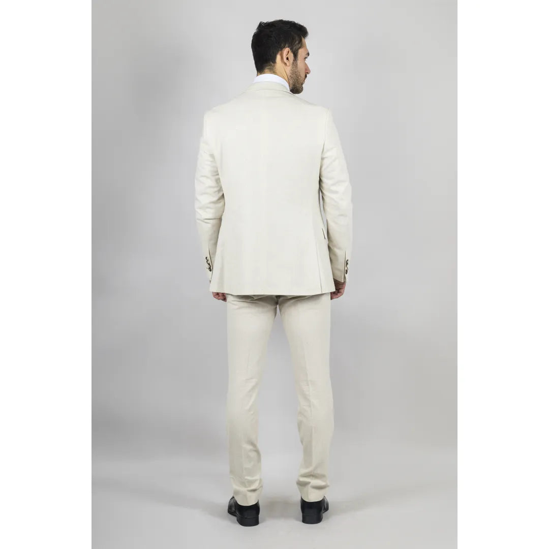 TP-21 Men's Beige 3-Piece Linen Summer Wedding Suit