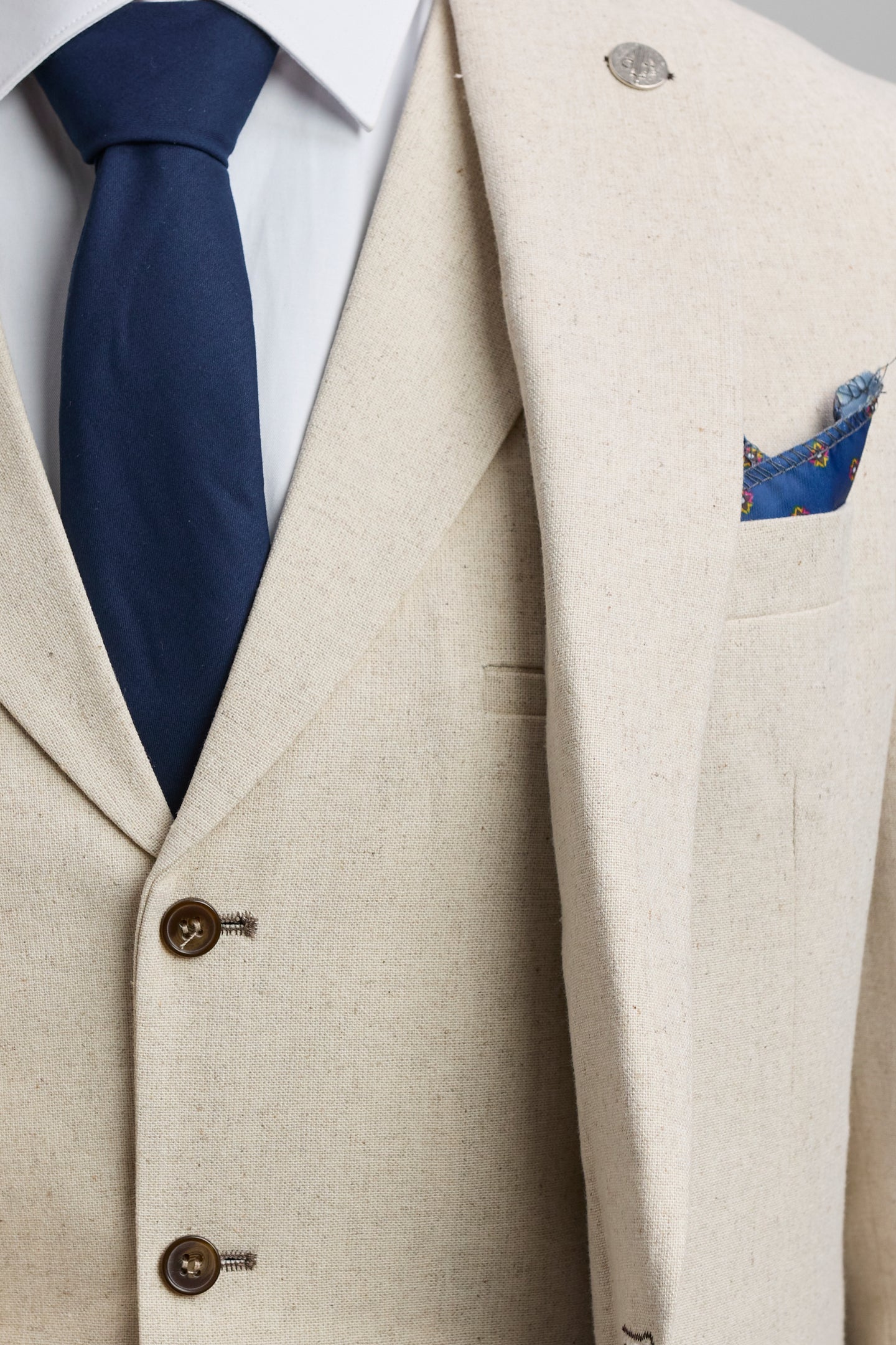 TP-21 Herre Beige 3-delt Sommerbryllupsdragt i Hør