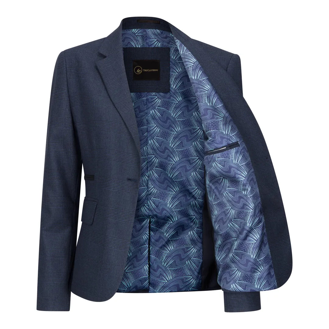 TPW52 - Marineblåt 3-delt Prince of Wales-ternet jakkesæt til dame