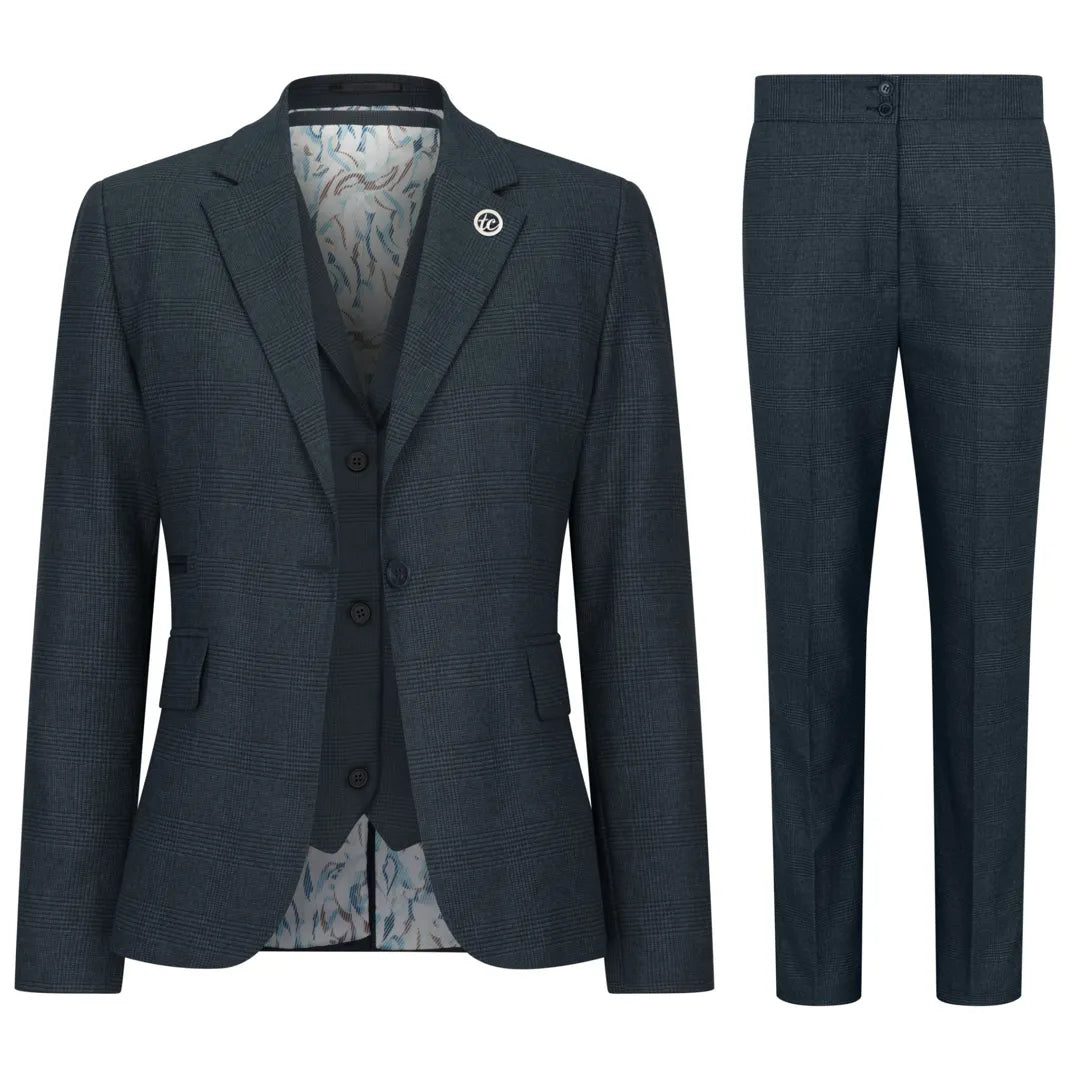 TPW53 - Grønt 3-delt Prince of Wales-ternet jakkesæt til damer