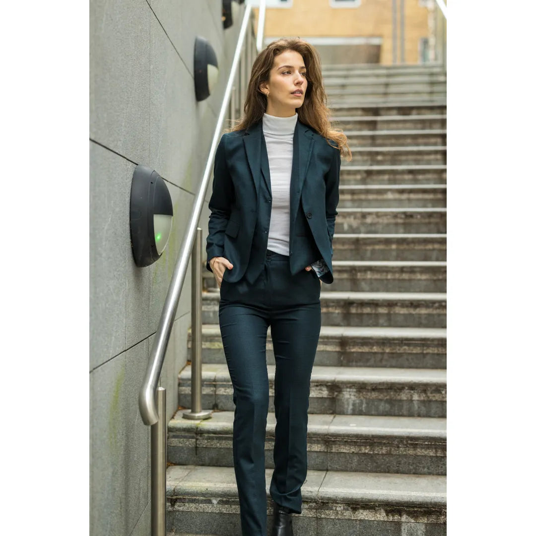 TPW53 - Grønt 3-delt Prince of Wales-ternet jakkesæt til damer