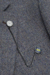 Thomas - Herre marineblåt 3-delt jakkesæt i uldblanding i tweed